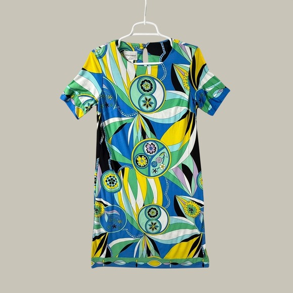 Donna Morgan Dresses & Skirts - Donna Morgan Womens Blue Yellow Psychedelic Print Jersey Shift Dress Size 10